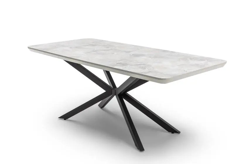 Table à manger OPAL Plateau effet marbre et pieds métal noir