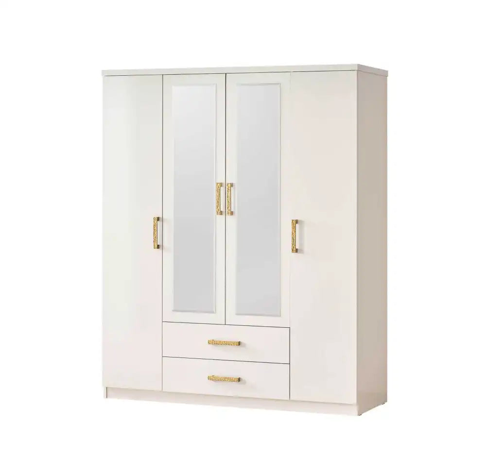 Armoire GIRONA 4 portes beige avec miroirs