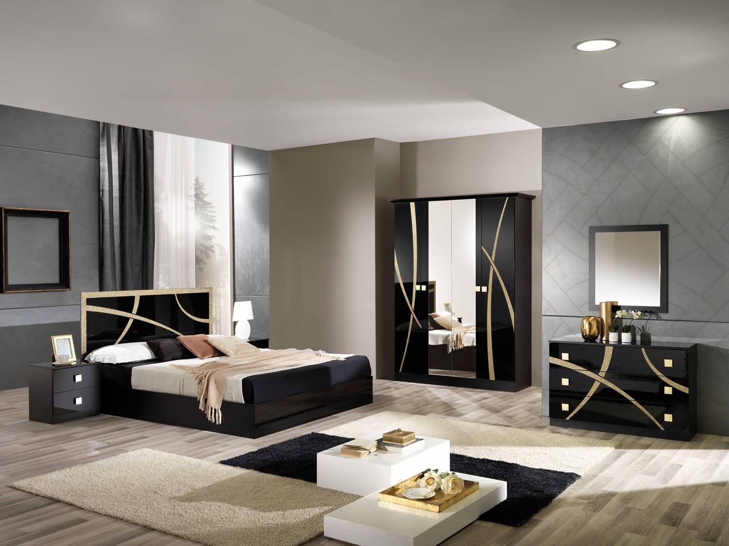 Chambre à coucher complète MILANO en bois laqué
