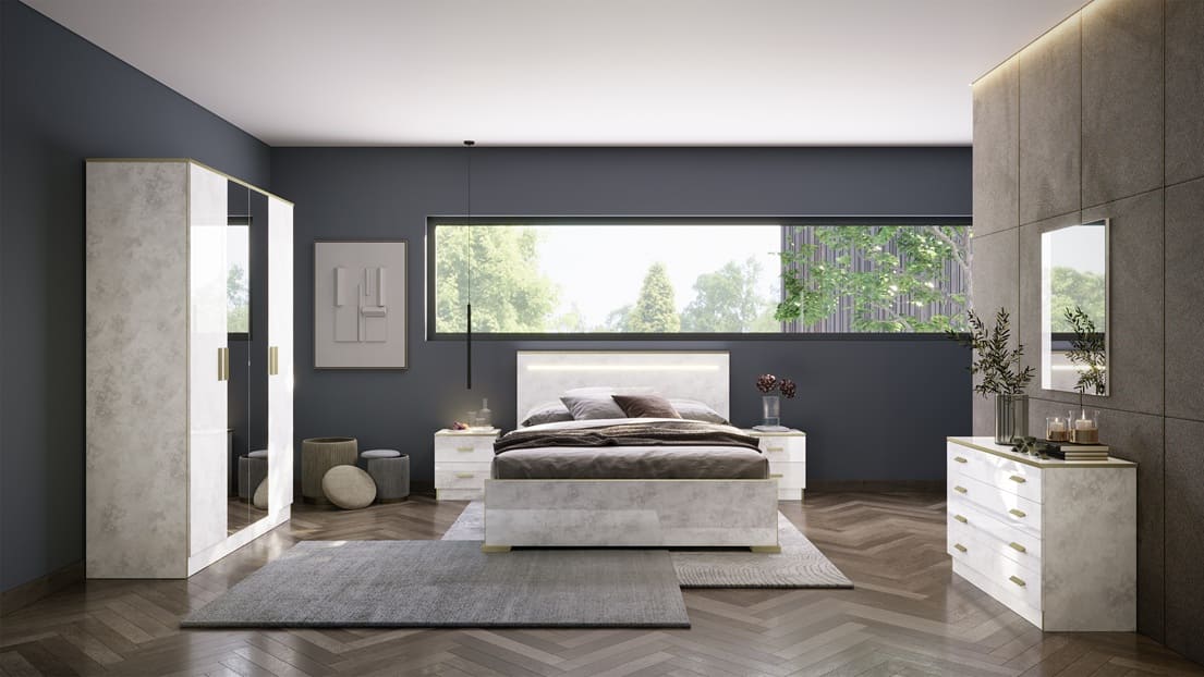 Chambre à coucher complète NOEMI en bois laqué