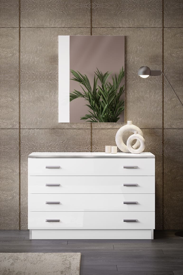Chambre à coucher complète NOEMI en bois laqué 140x190 cm (Armoire 4 portes)