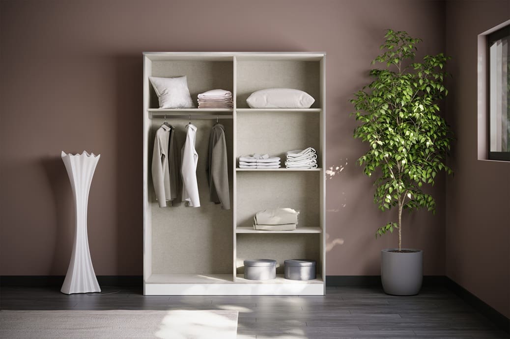 Chambre à coucher complète NOEMI en bois laqué 140x190 cm (Armoire 4 portes)