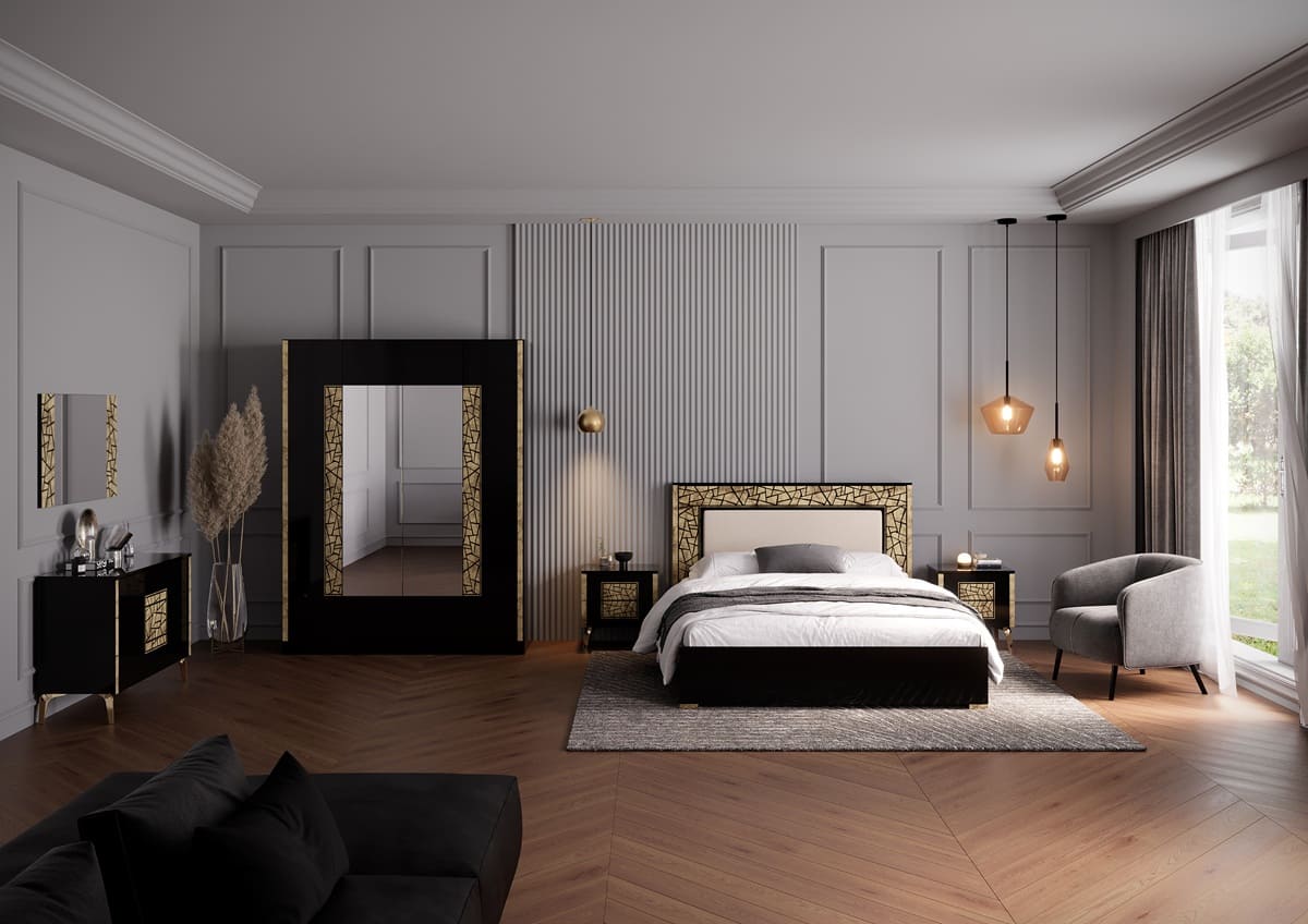 Chambre à coucher complète STELLA en bois laqué