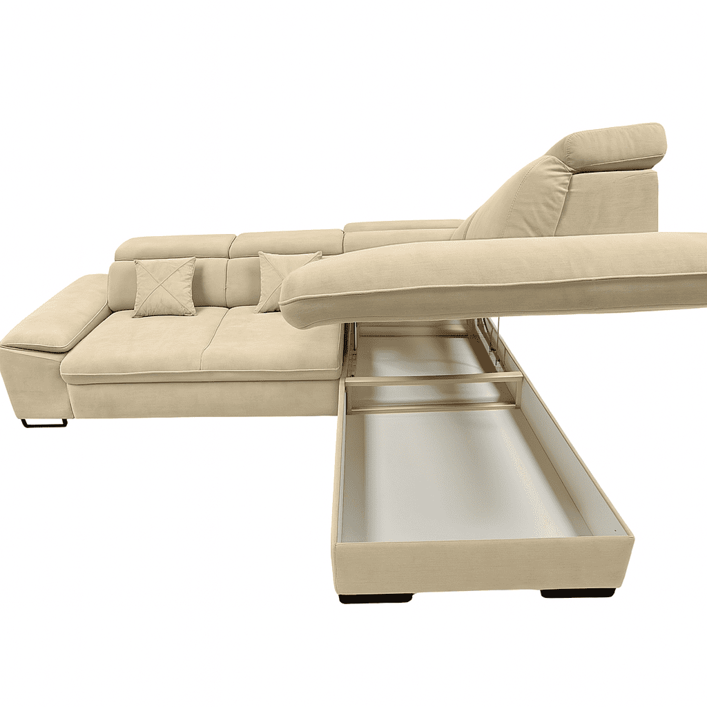 Canapé d'angle Convertible BANGKOK velours anti tâche avec coffre de rangement