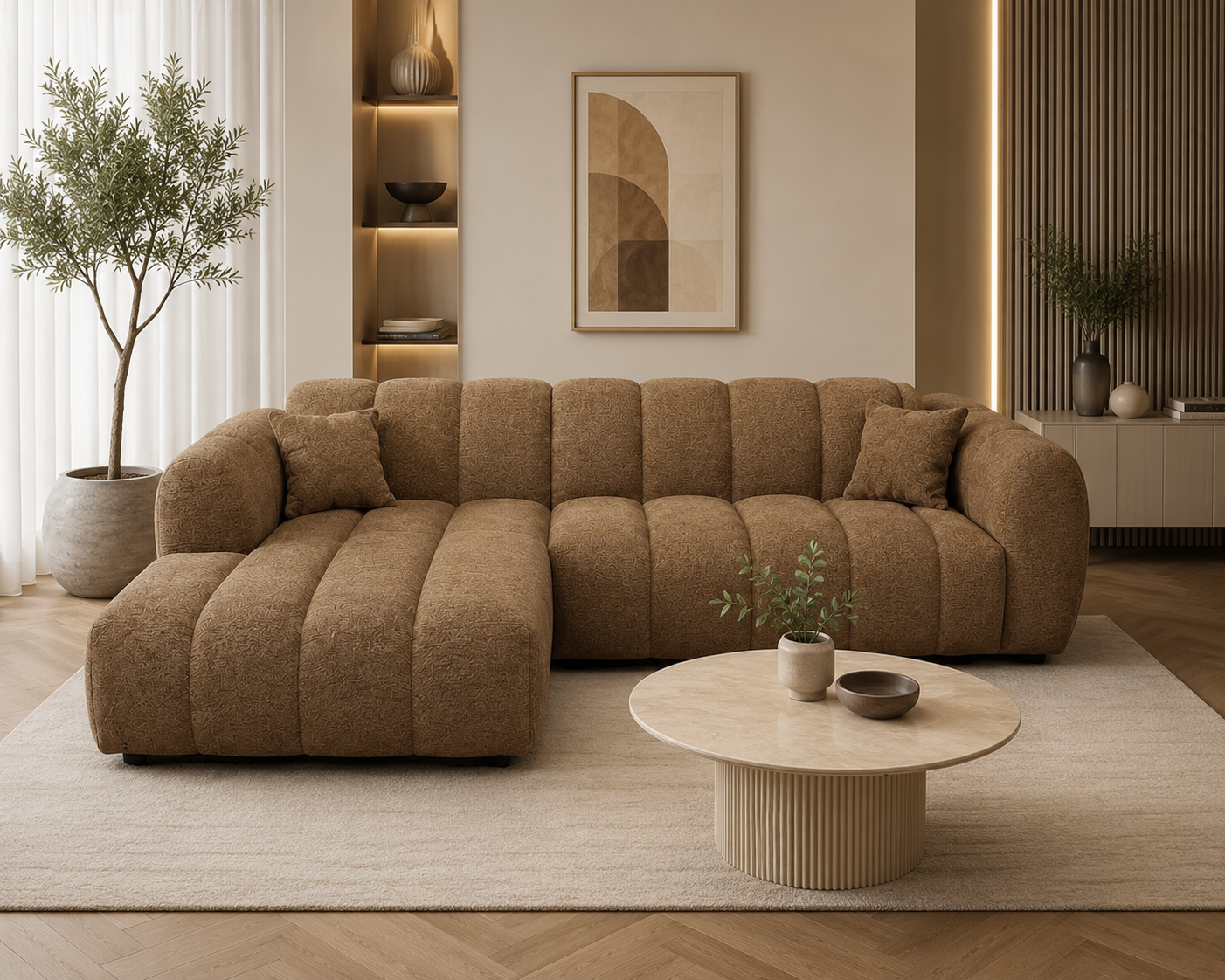 Canapé d'angle moderne RAYMAN en Tissu #couleur_marron