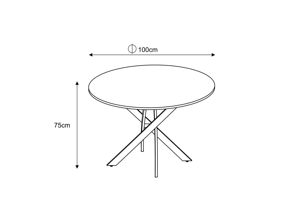 Table à manger ronde JESSICA pieds métal noir Diamètre 100 cm