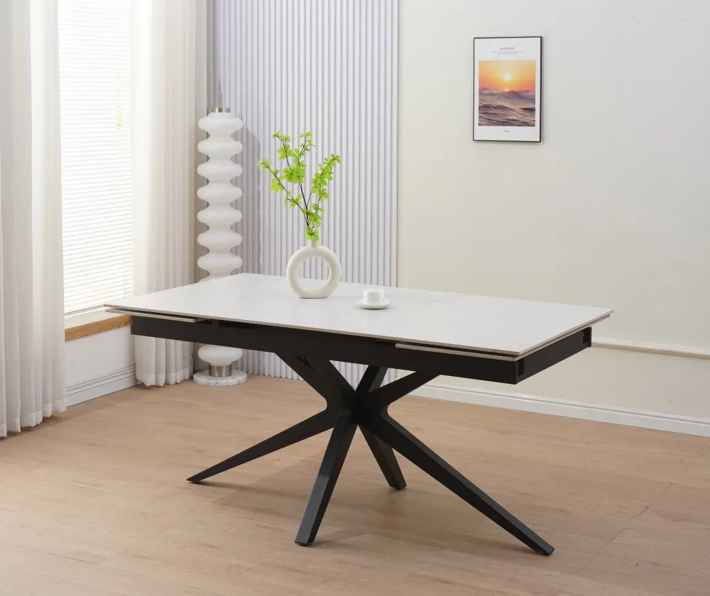 Table à manger extensible TONIA 160 à 240 cm céramique travertin