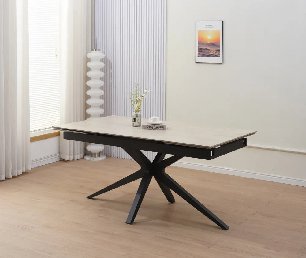 Table à manger extensible TONIA 160 à 240 cm céramique travertin