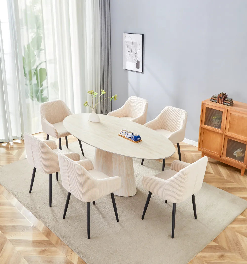 Table à manger ovale OVA 180 cm plateau céramique effet travertin
