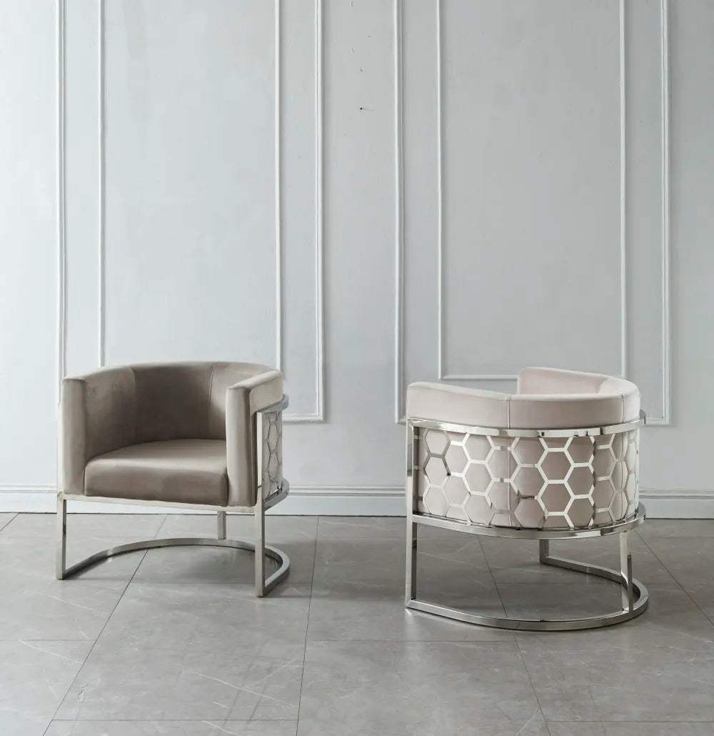 Fauteuil design ALVEOLES en velours et acier inox