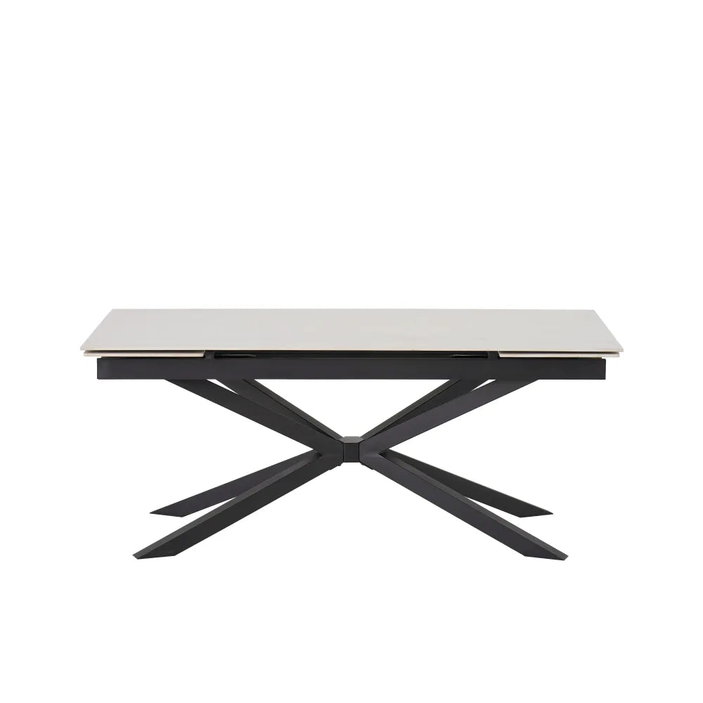 Table à manger extensible NANA Travertin pieds métal noir 180 à 260 cm