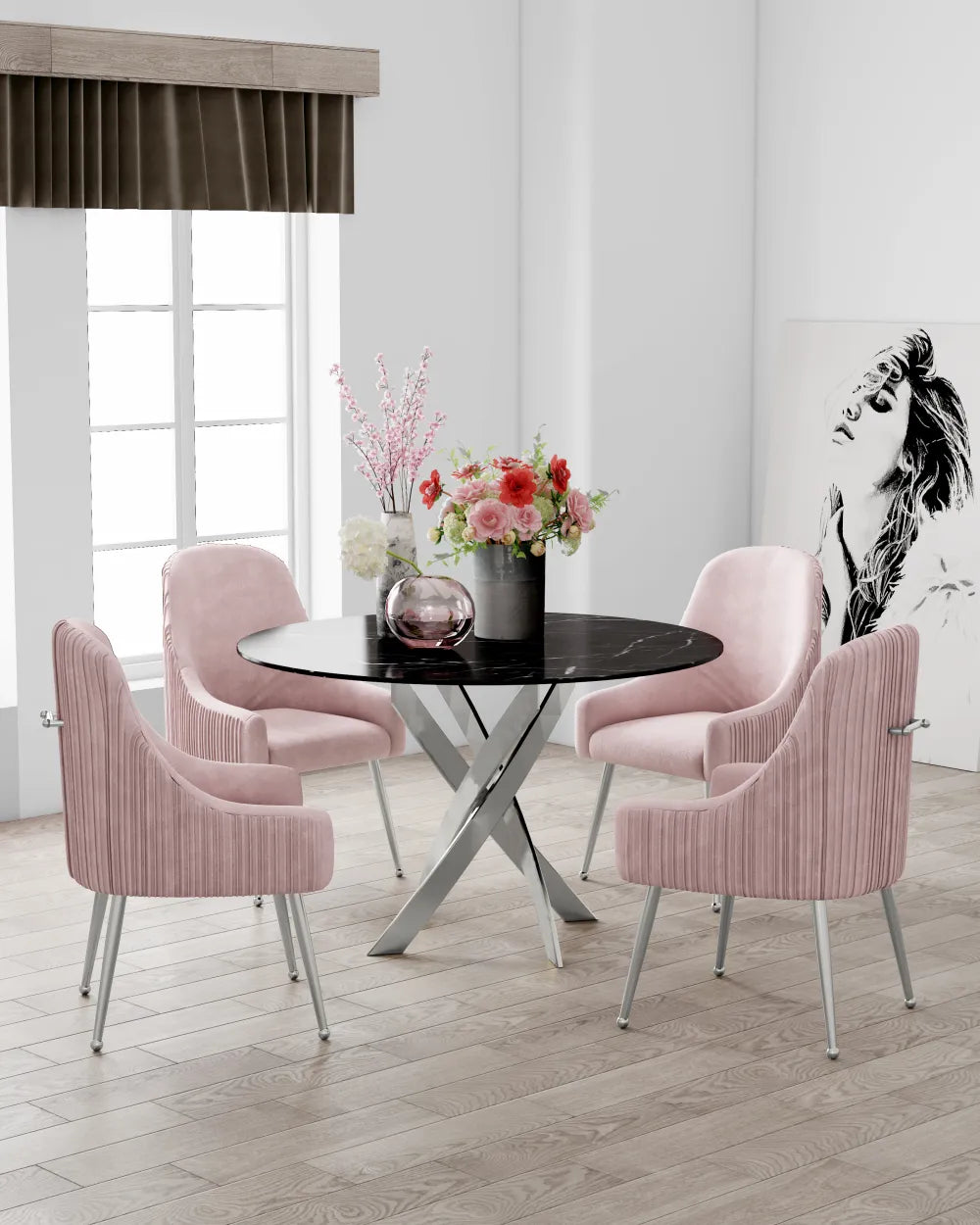 Table à manger ronde JESSICA pieds chrome Diamètre 120 cm