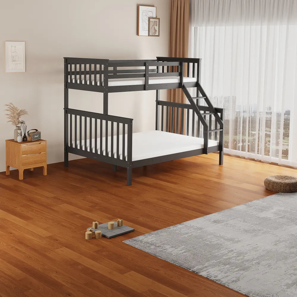Lit superposé BATNA bois 2+1 couchages 90x190 + 140x190 cm