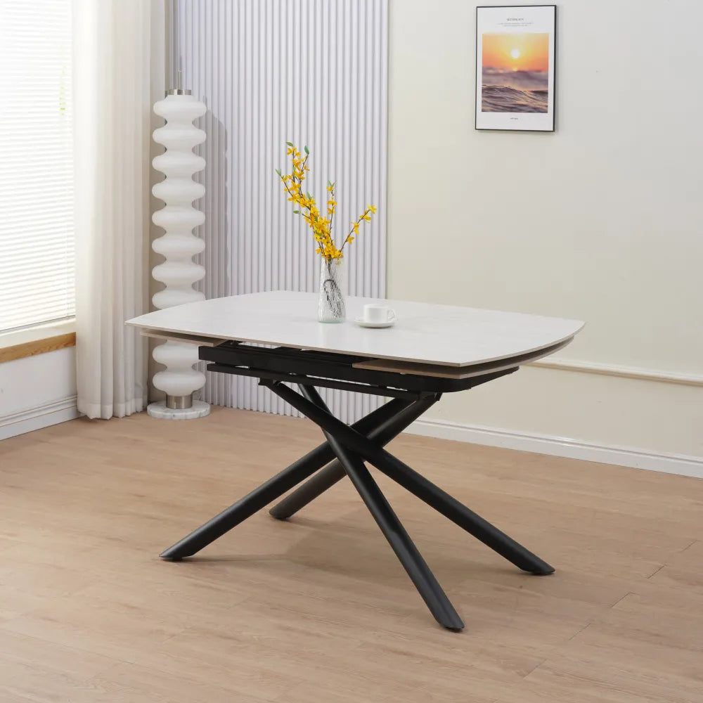 Table à manger extensible NYSA 129-189 cm en céramique travertin