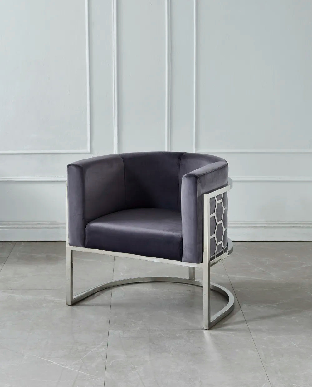 Fauteuil design ALVEOLES en velours et acier inox