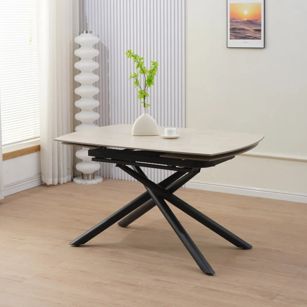 Table à manger extensible NYSA 129-189 cm en céramique travertin