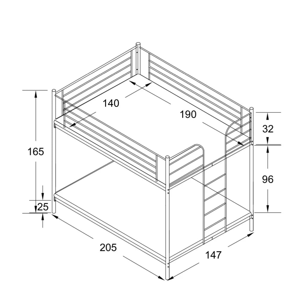 Lit superposé 4 places COLOSSE 140x190 cm en métal robuste – Sommier inclus