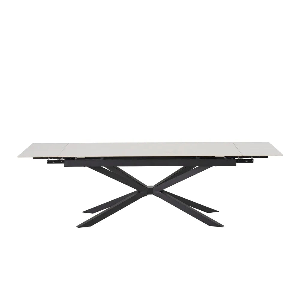 Table à manger extensible NANA Travertin pieds métal noir 180 à 260 cm