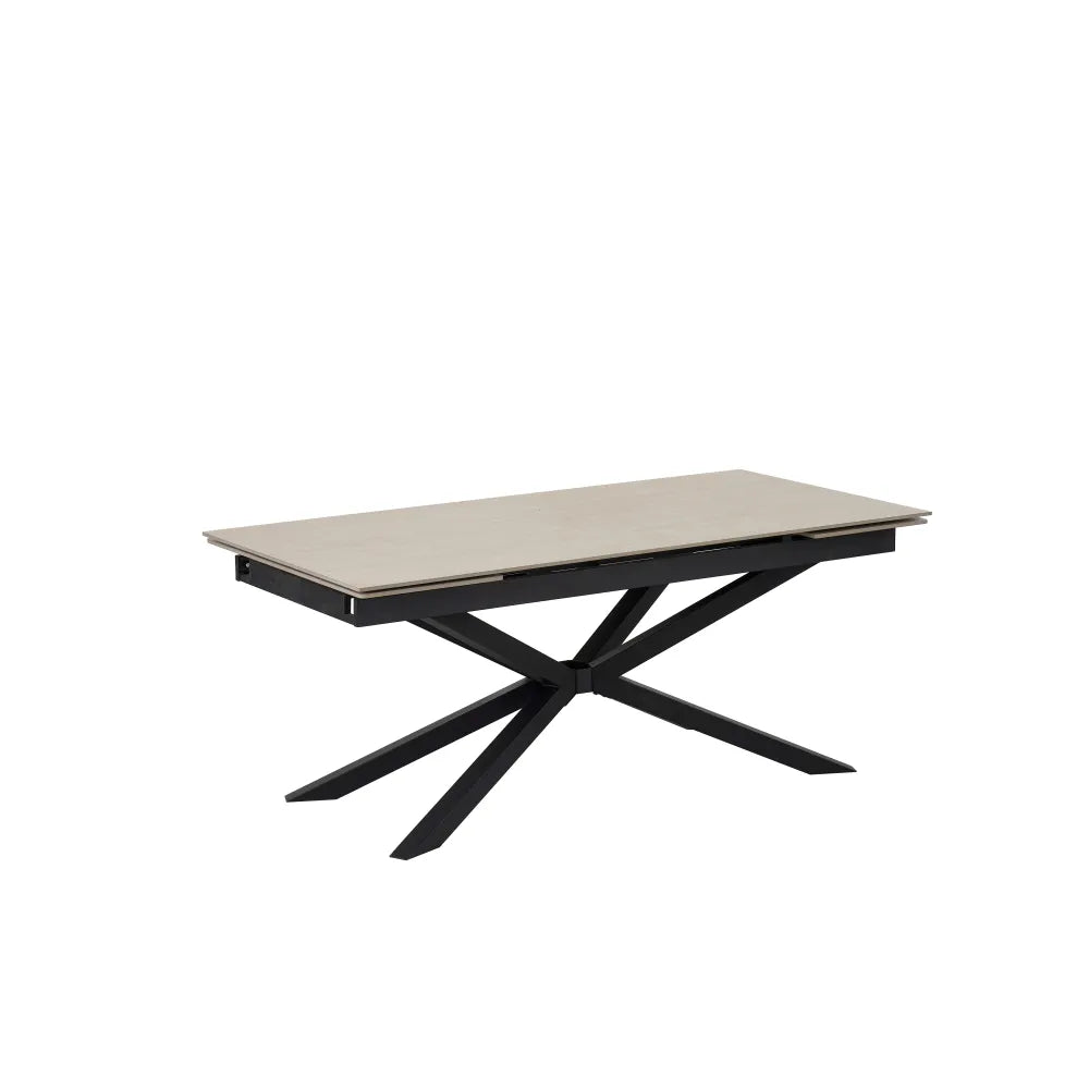Table à manger extensible NANA Travertin pieds métal noir 180 à 260 cm