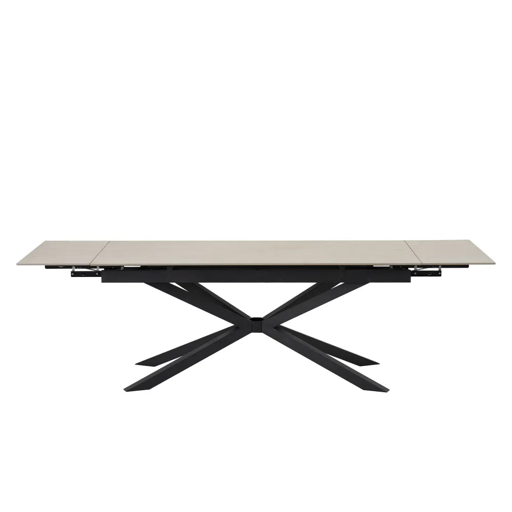 Table à manger extensible NANA Travertin pieds métal noir 180 à 260 cm