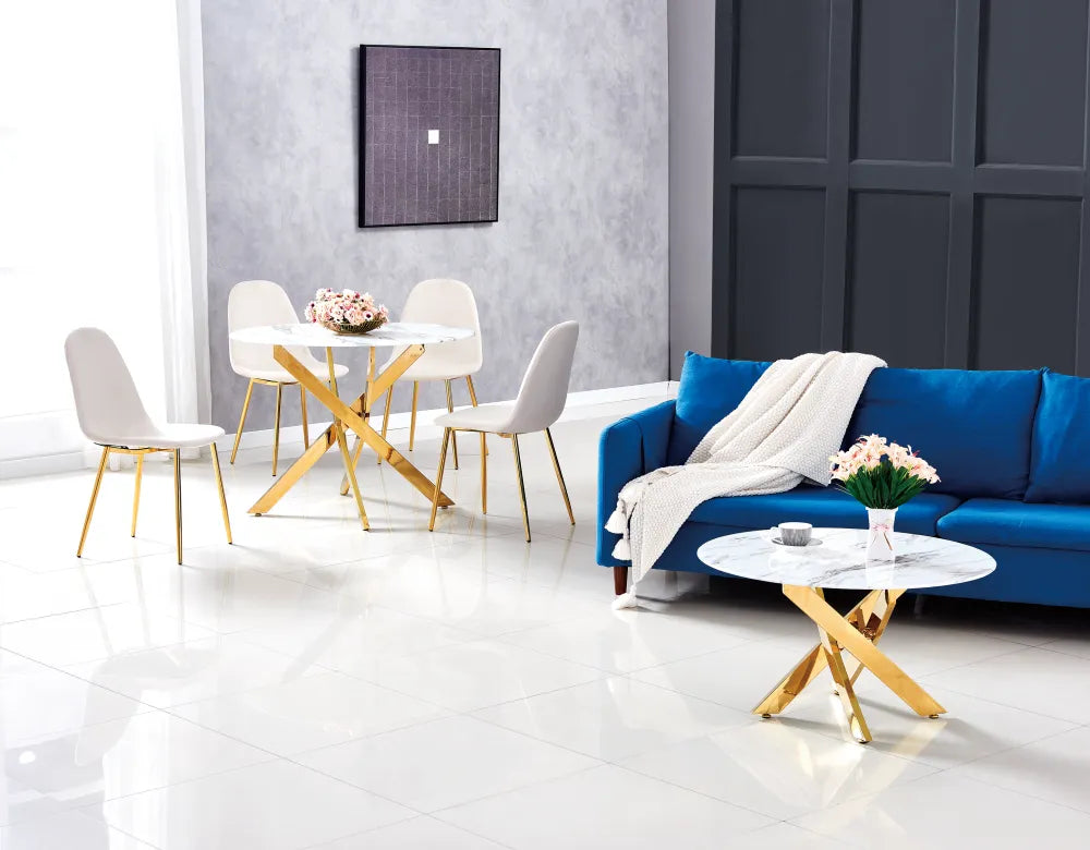 Table à manger ronde JESSICA pieds gold Diamètre 120 cm