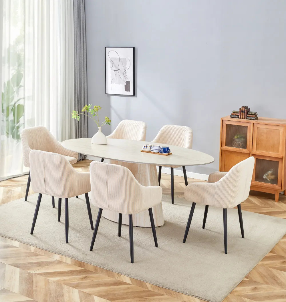 Table à manger ovale OVA 180 cm plateau céramique effet travertin