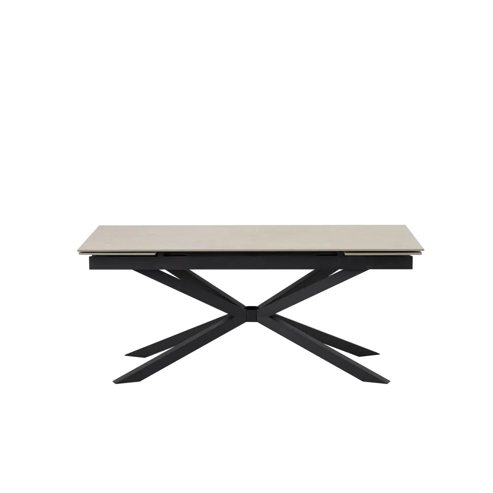 Table à manger extensible NANA Travertin pieds métal noir 180 à 260 cm