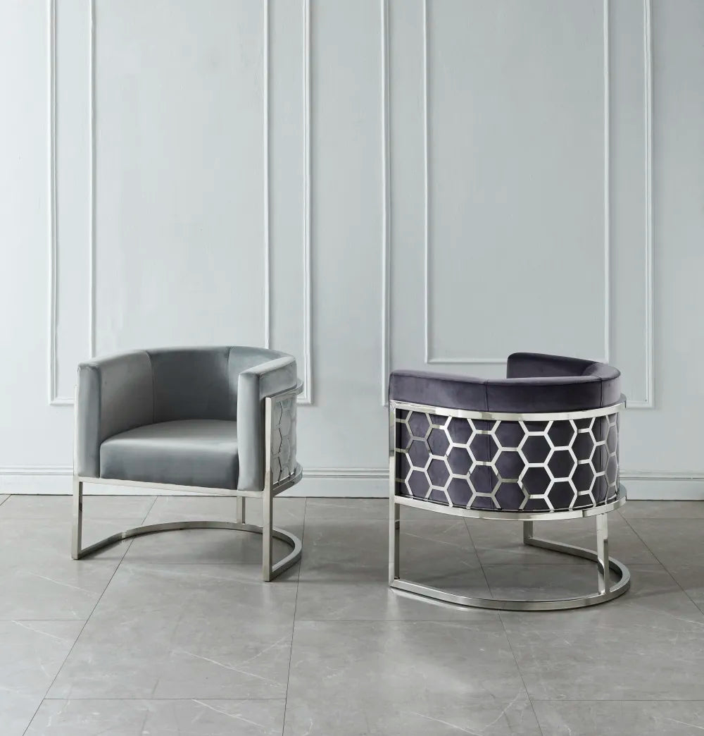 Fauteuil design ALVEOLES en velours et acier inox