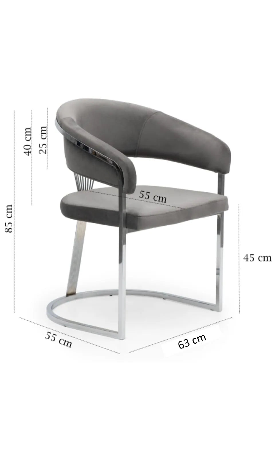 Lot de 2 chaises ANA chrome velours gris