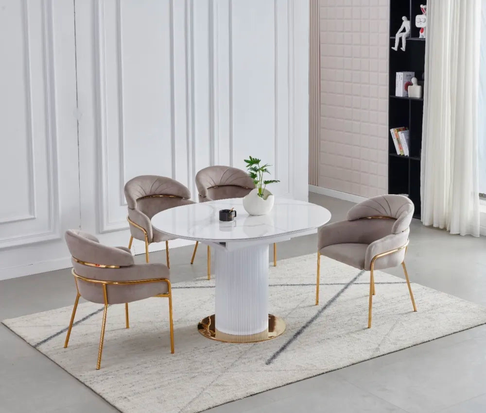 Table à manger extensible SOFIA en céramique marbre blanc 125 à 165 cm