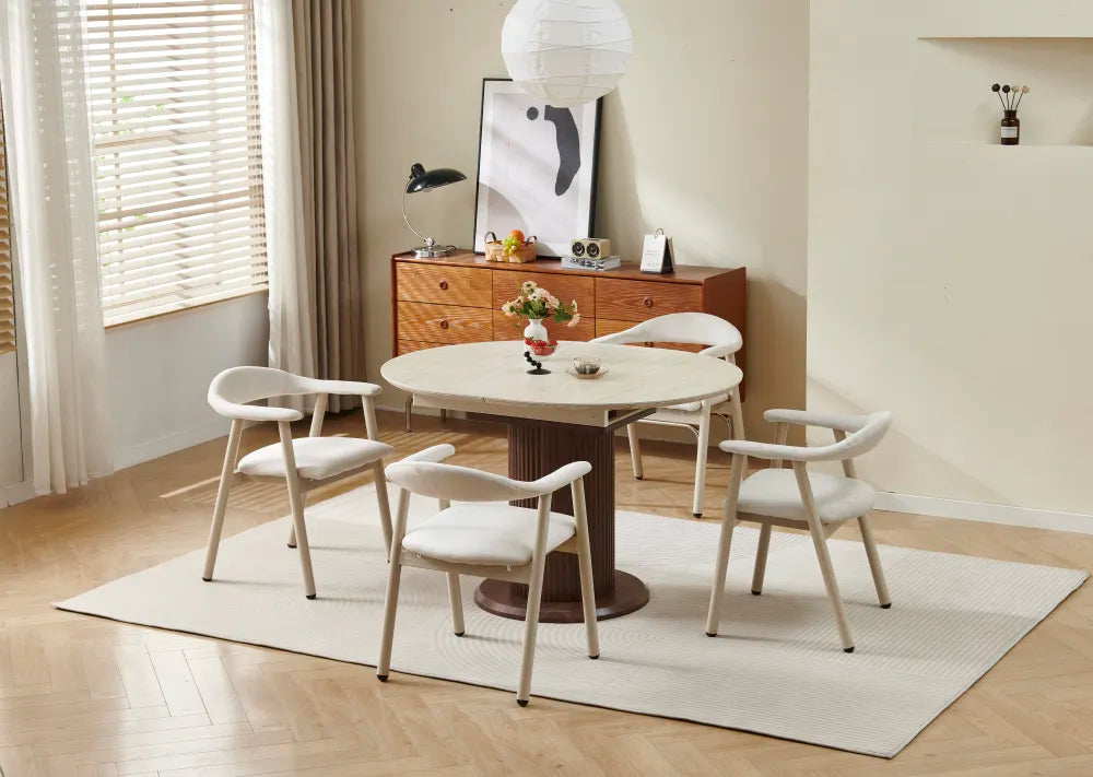 Table a manger SOFIA extensible plateau ceramique travertin 125-165 cm