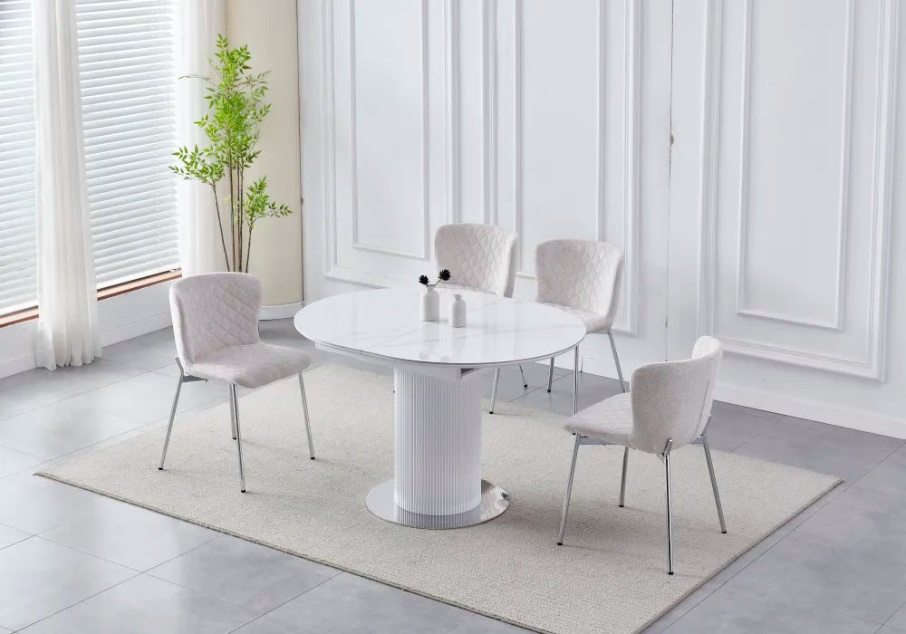 Table à manger extensible SOFIA en céramique marbre blanc 125 à 165 cm