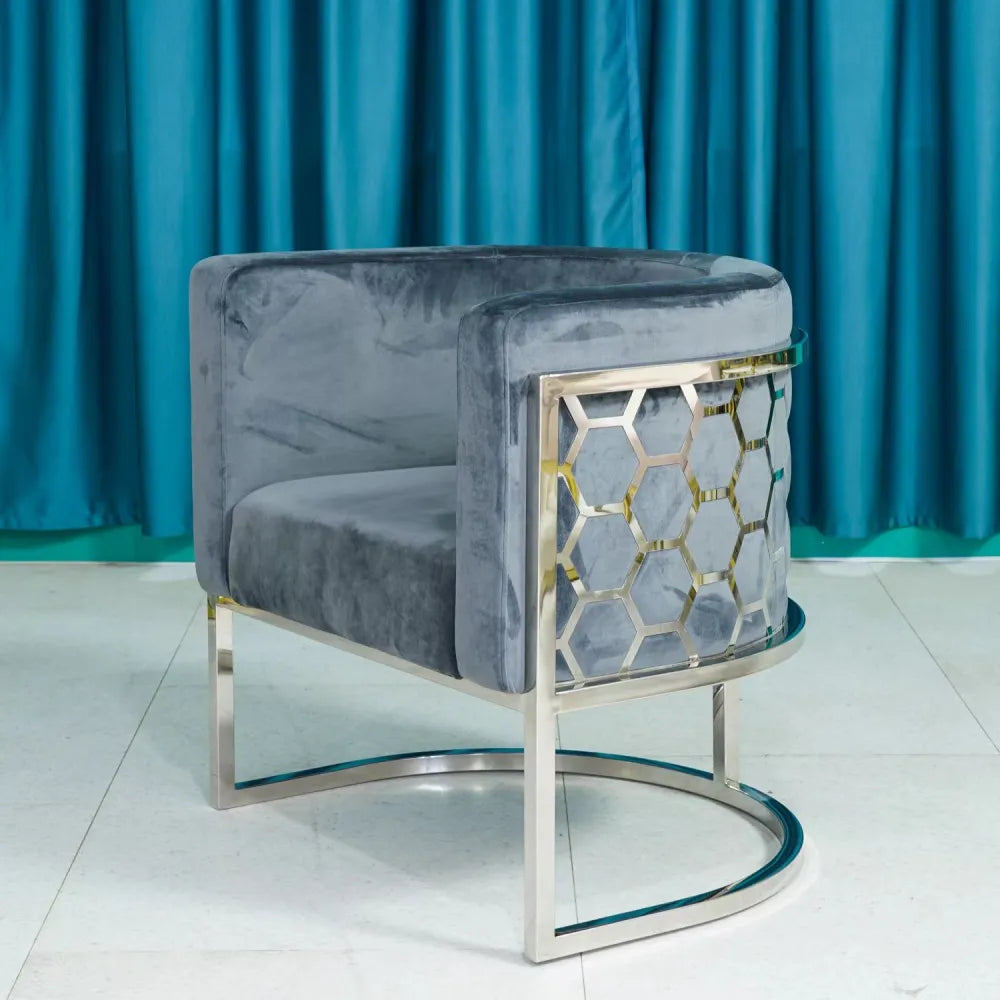 Fauteuil design ALVEOLES en velours et acier inox