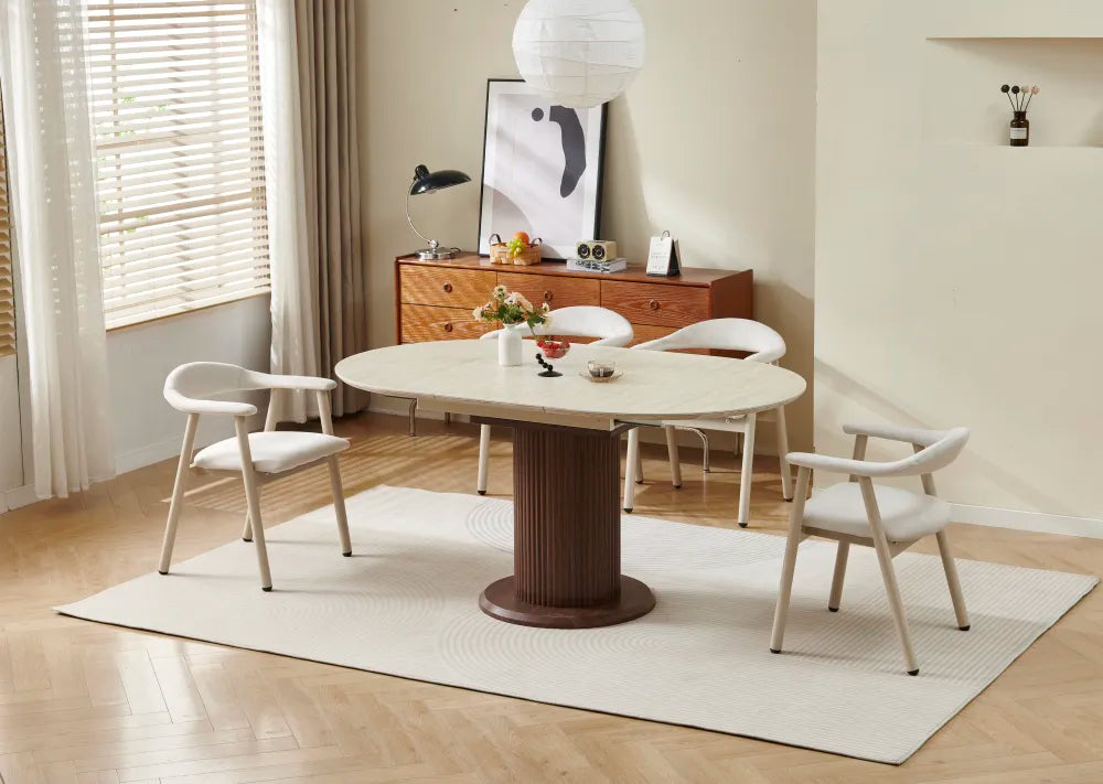 Table a manger SOFIA extensible plateau ceramique travertin 125-165 cm