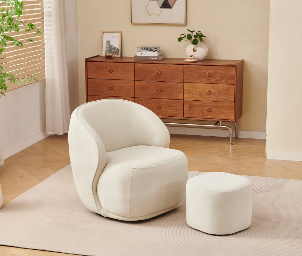 FAUTEUIL PIVOTANT ELSA BEIGE VELOURS PEAU DE PÊCHE
