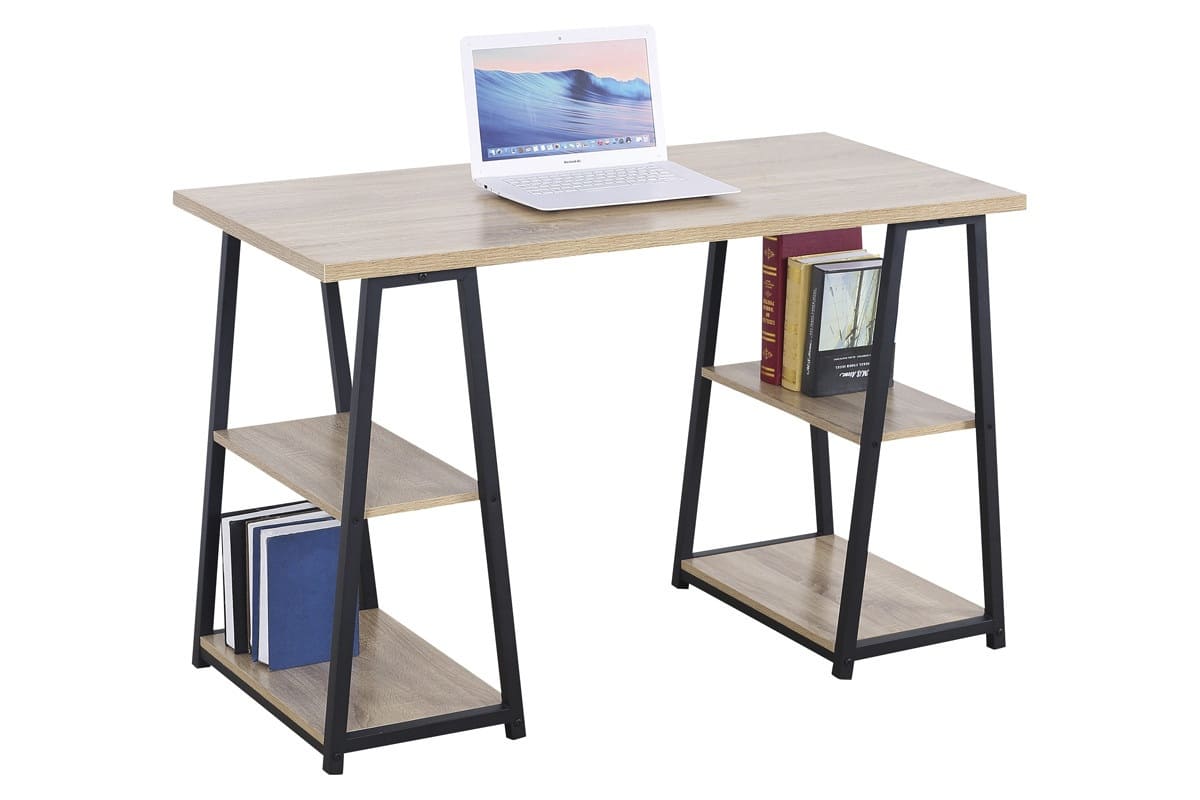 Bureau MALINO 120 cm avec étagères Style industriel en bois MDF et métal noir