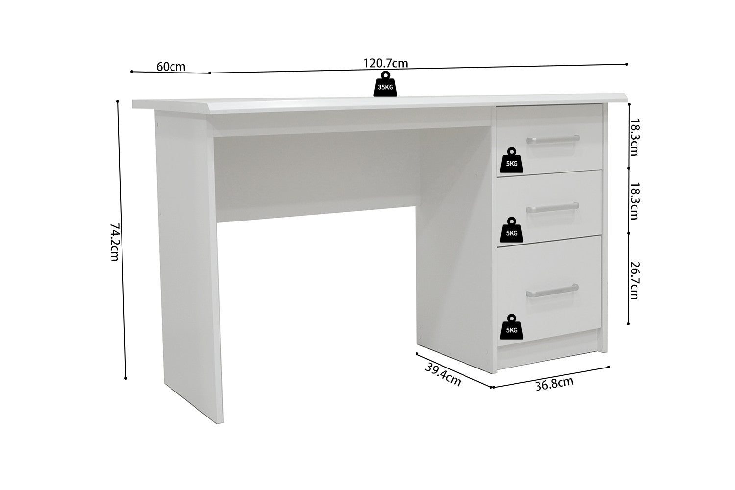 Bureau MATEO 3 tiroirs 120 cm