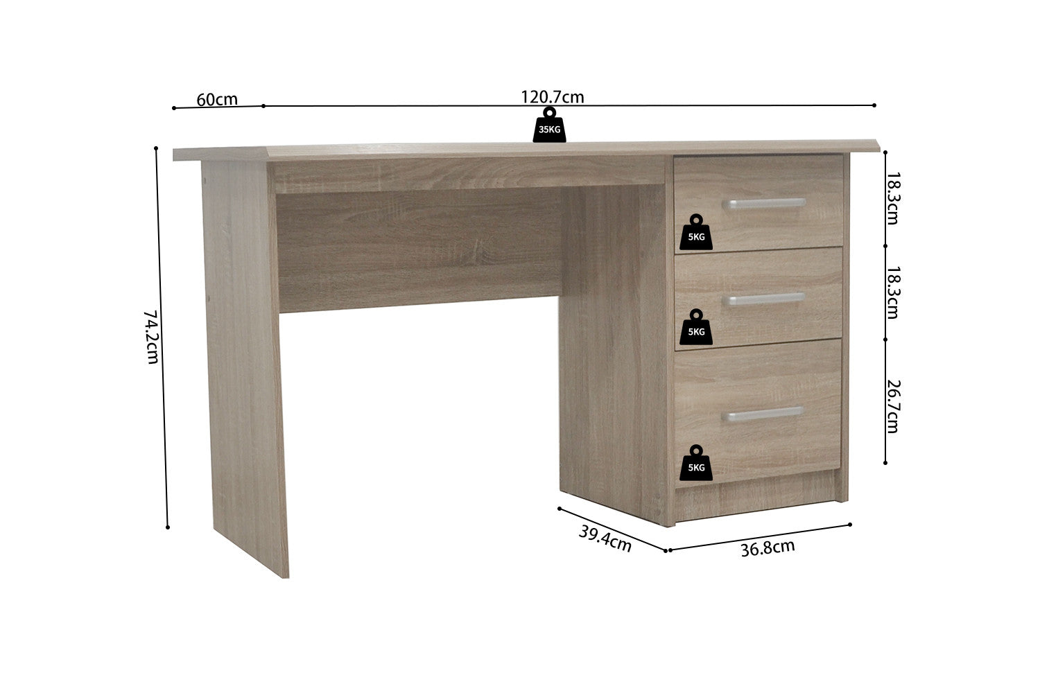 Bureau MATEO 3 tiroirs 120 cm