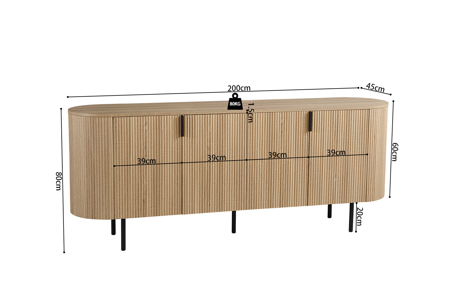 Buffet Bahut LAGOS 200 cm en bois