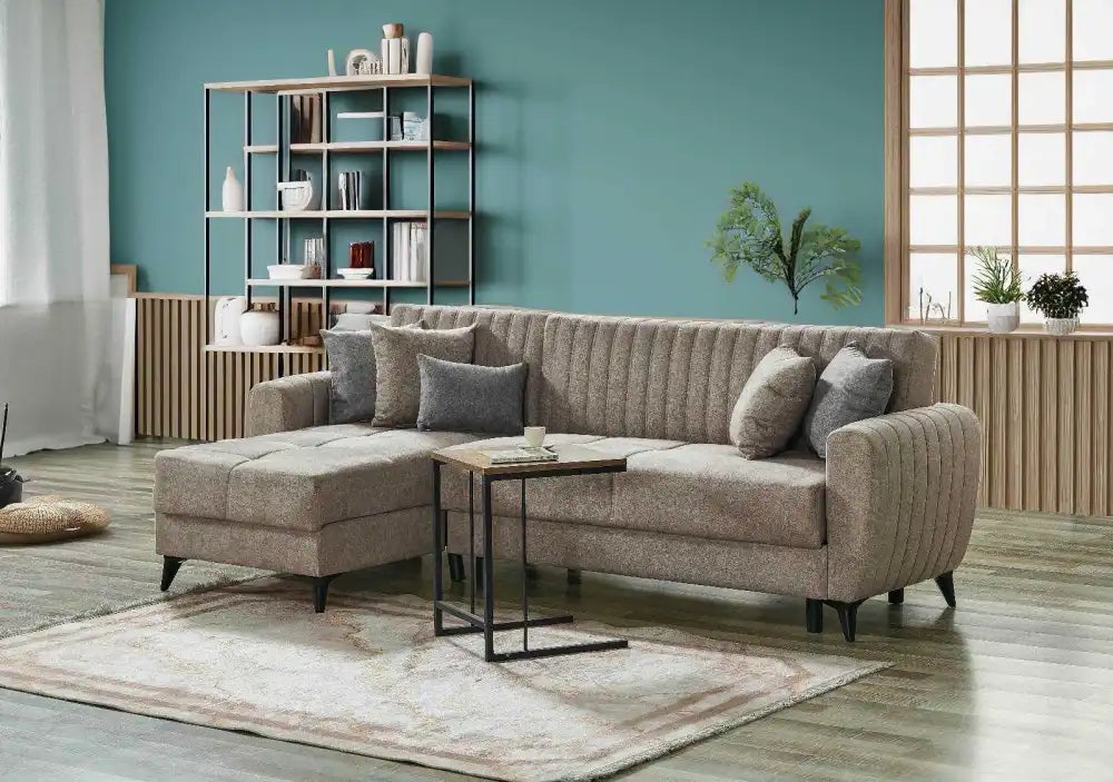 Canapé d'angle LENA convertible et réversible avec coffre de rangement