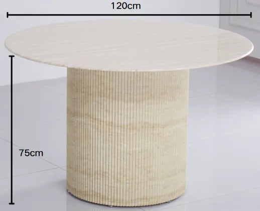 Table à manger ronde BAIETA plateau en céramique effet travertin 1m20