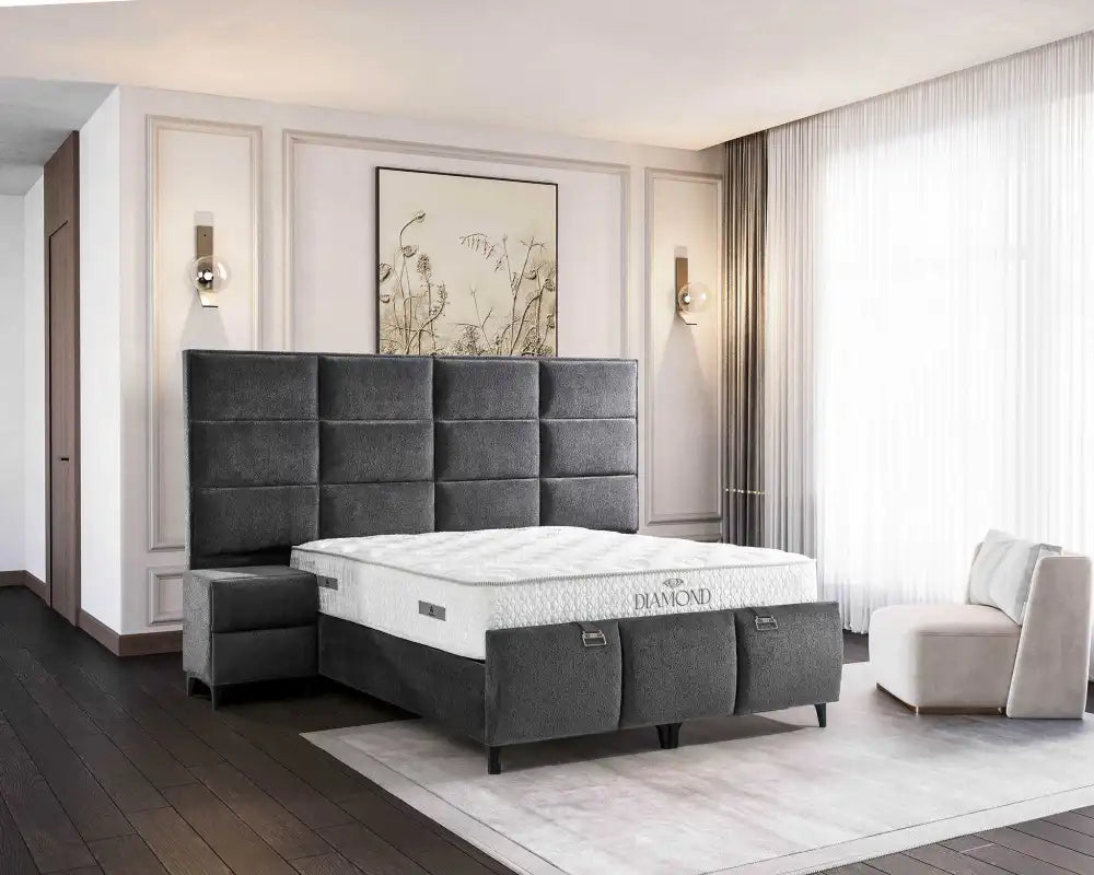 Lit coffre DIAMOND en velours #couleur_gris