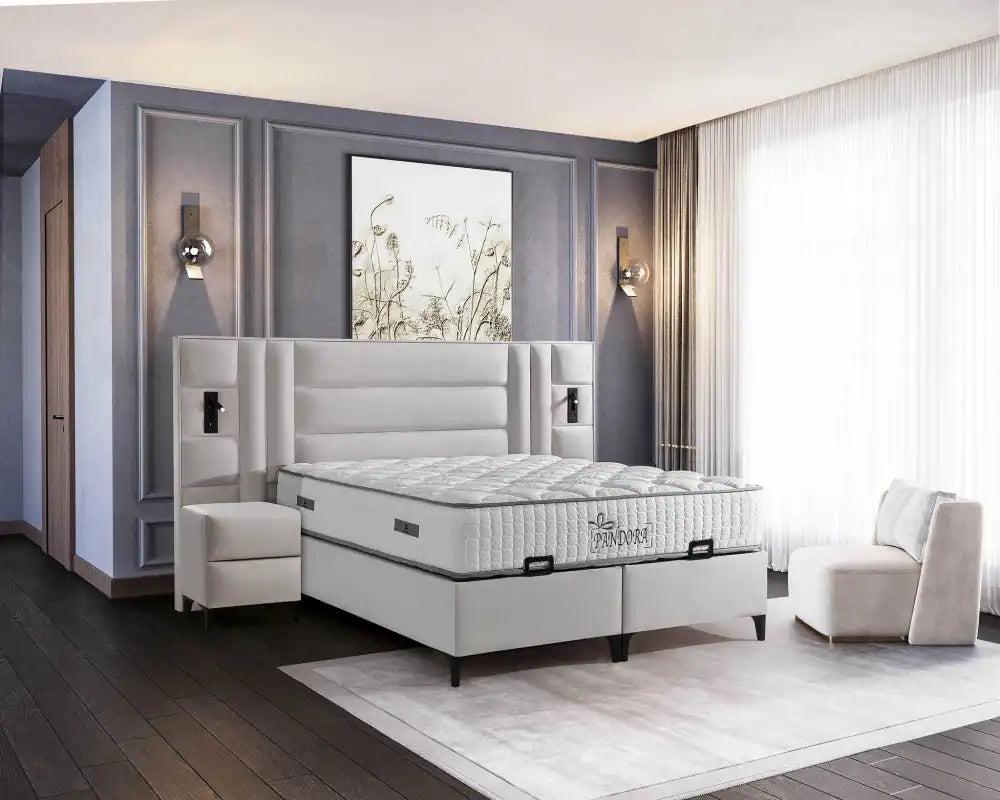 Lit coffre PANDORA en velours #couleur_beige