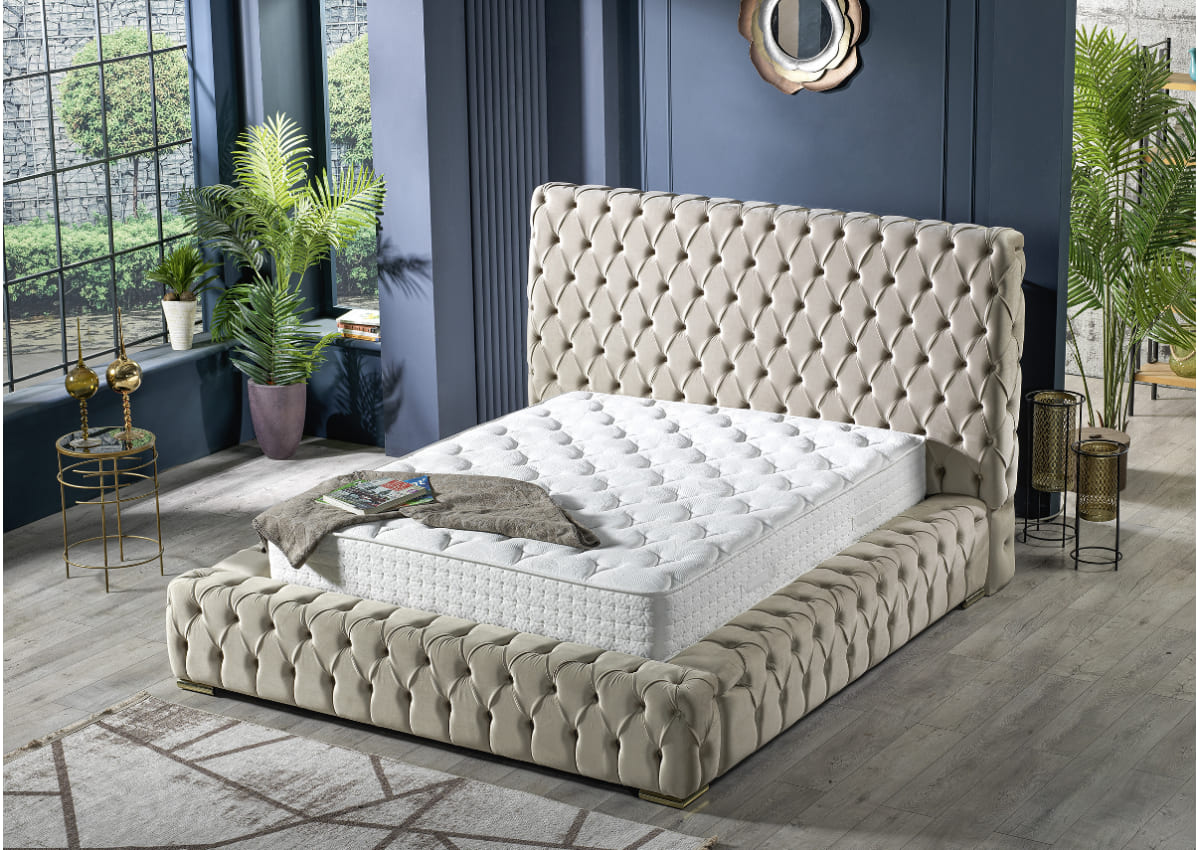 Lit coffre capitonné ROYAL 160x200 cm #couleur_beige
