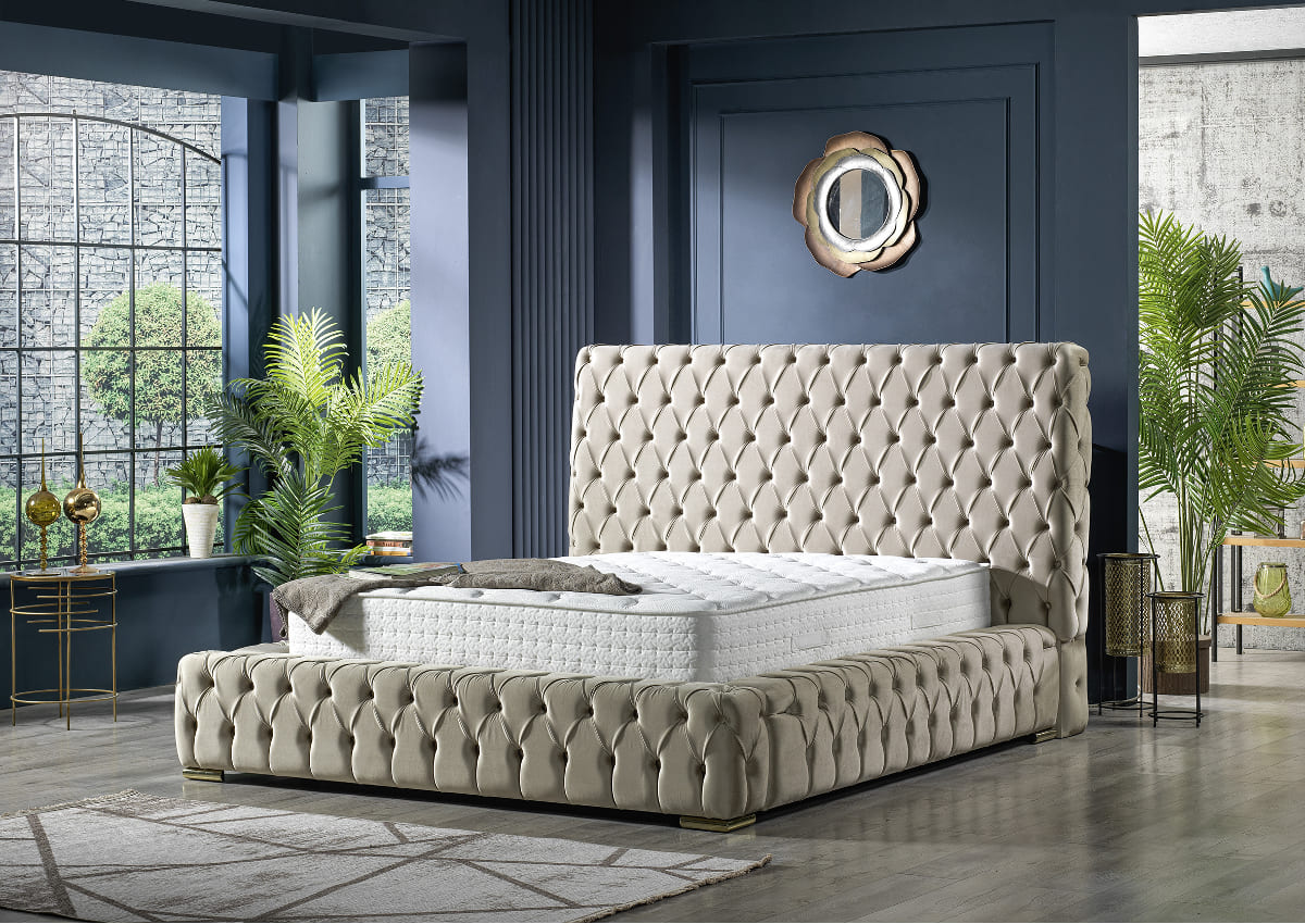 Lit coffre capitonné ROYAL 140x190 cm #couleur_beige