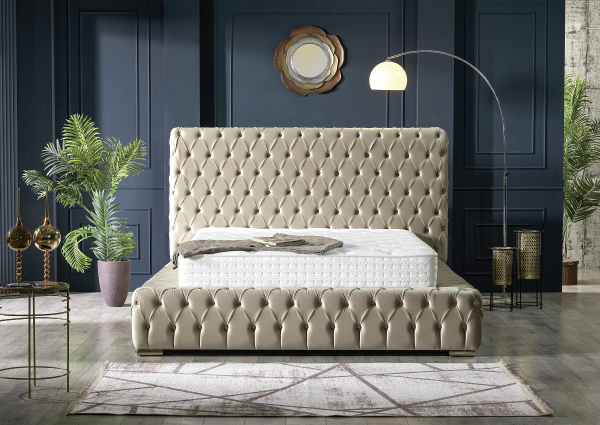 Lit coffre capitonné ROYAL 180x200 cm #couleur_beige