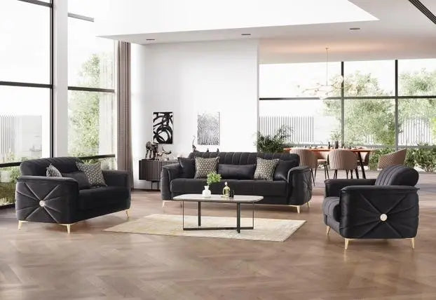 Ensemble de canapés RADISSON 3+2+1 convertibles #couleur_noir