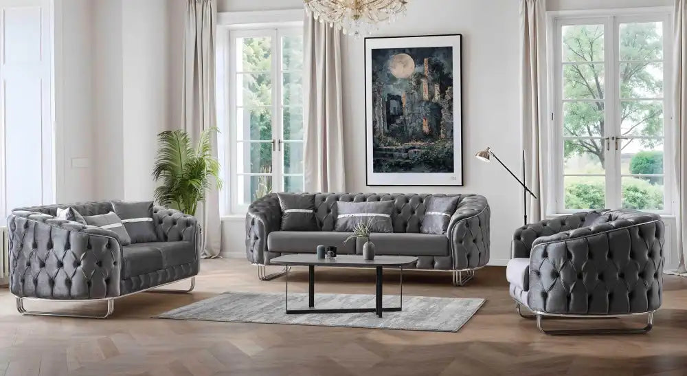Ensemble de canapés ARTEMIS 3+2+1 capitonnés #couleur_gris