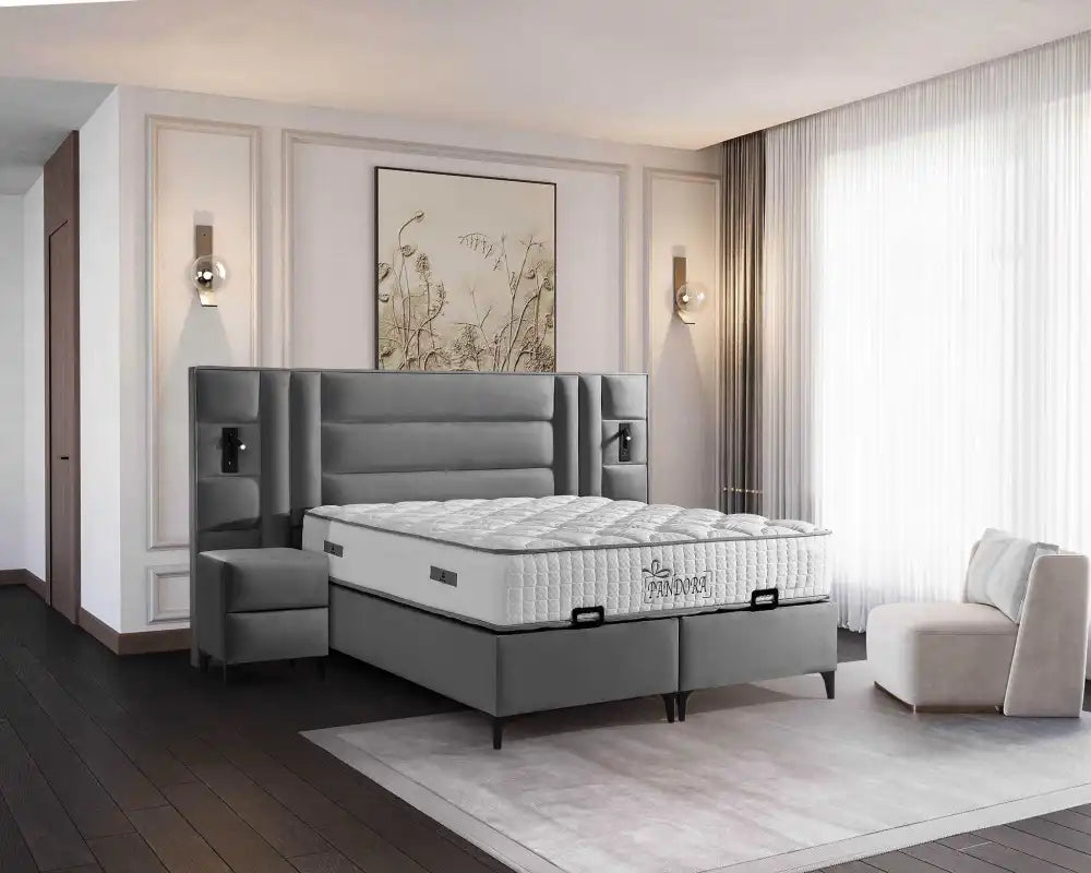 Lit coffre PANDORA en velours #couleur_gris