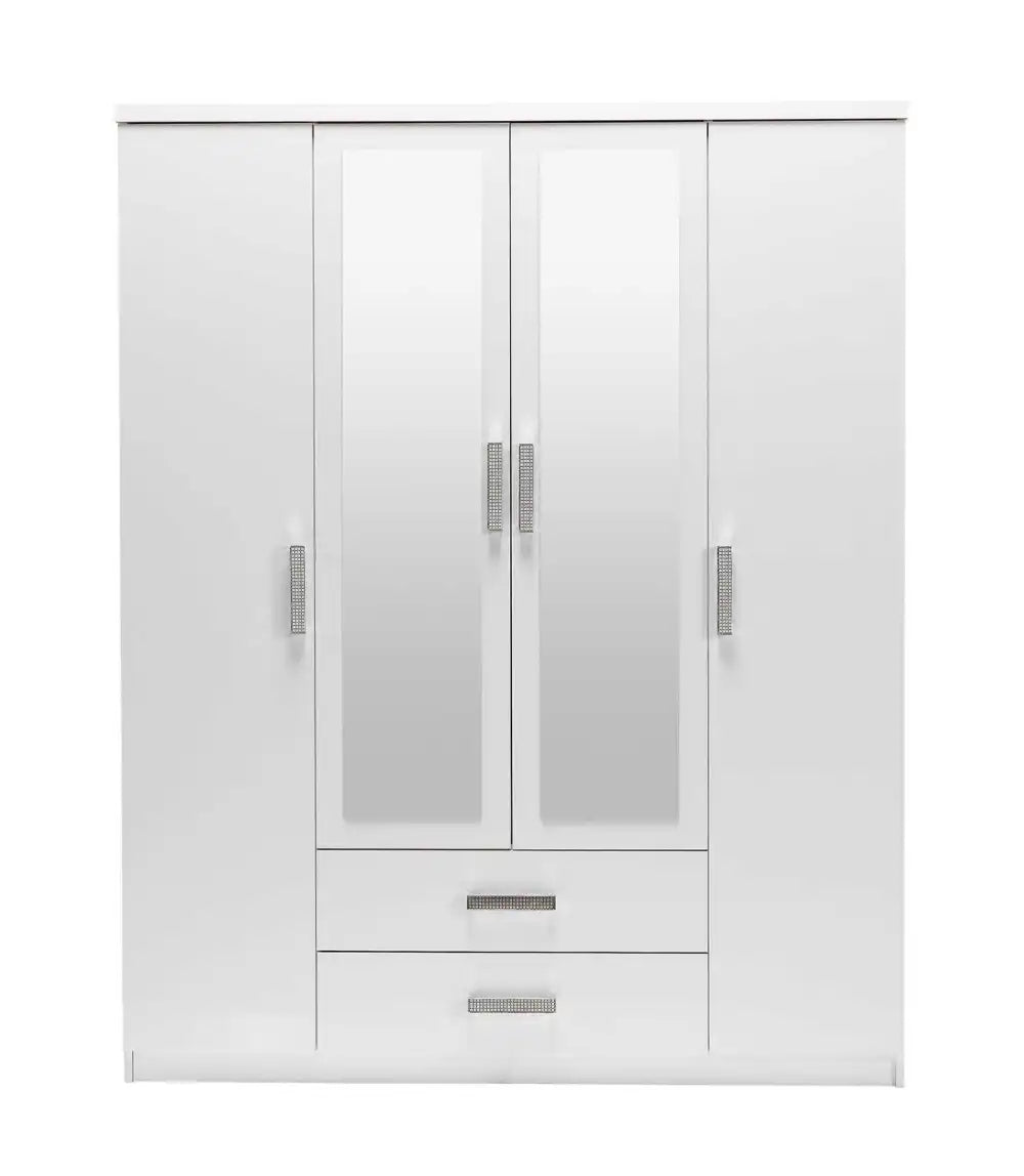 Armoire PALMA 4 portes blanc avec miroirs